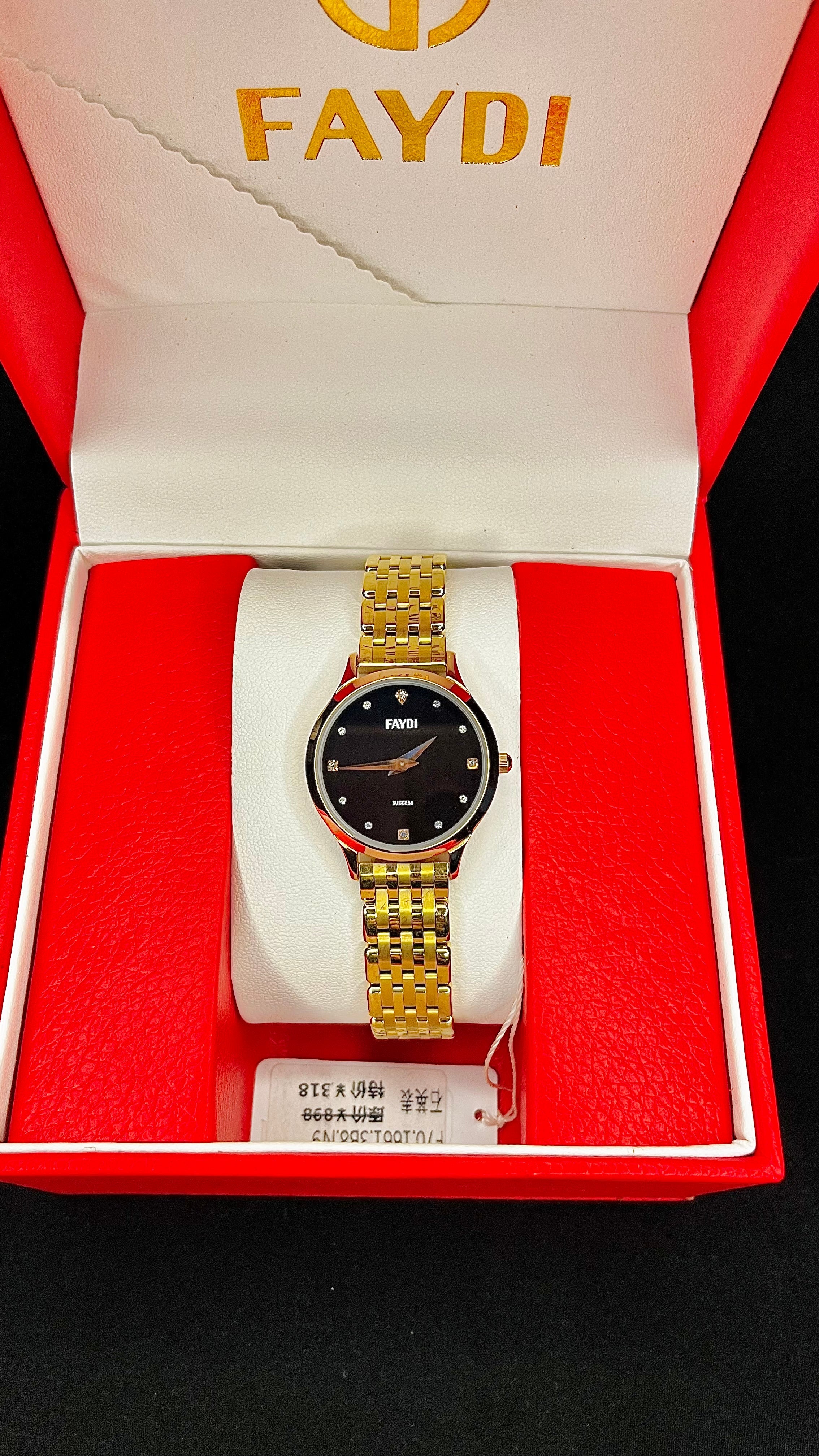 ✨FAYDI Gold Ladies Watch – Black Dial Elegance 💎⌚️