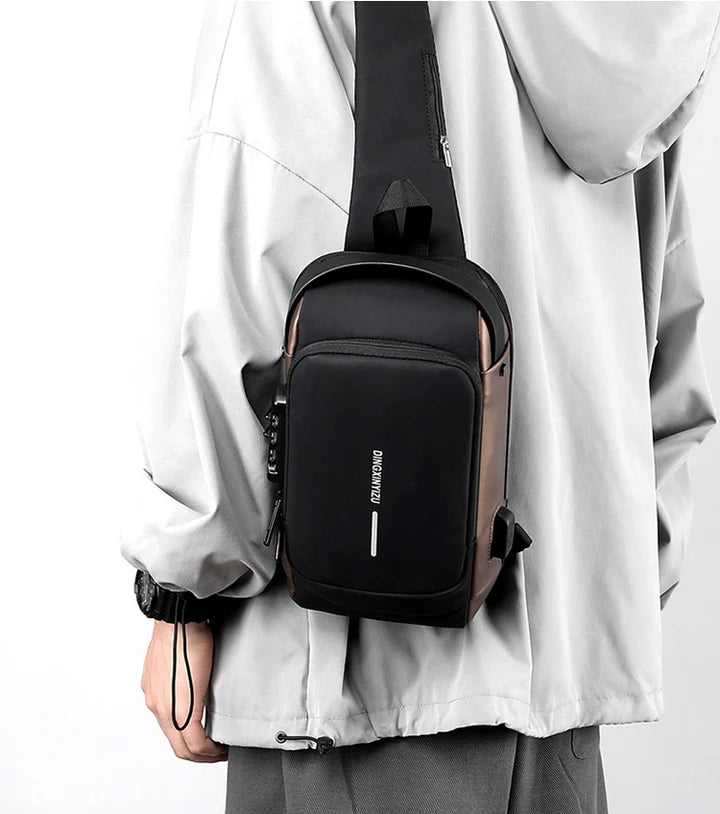 🛵 Multifunctional Anti-Theft Motorcycle Sling Bag with USB Charging